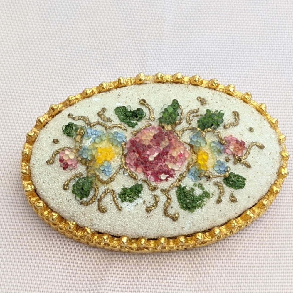 Vintage gold De Nicola flower mosaic brooch